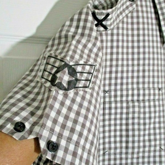 Mens Gingham Casual Button Front Shirt sz XXL Brown White Freedom Hope - Picture 3 of 12